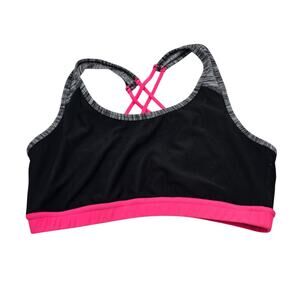 RBX Womens Sz L Strappy Back Sports Bra Neon Pink and Black